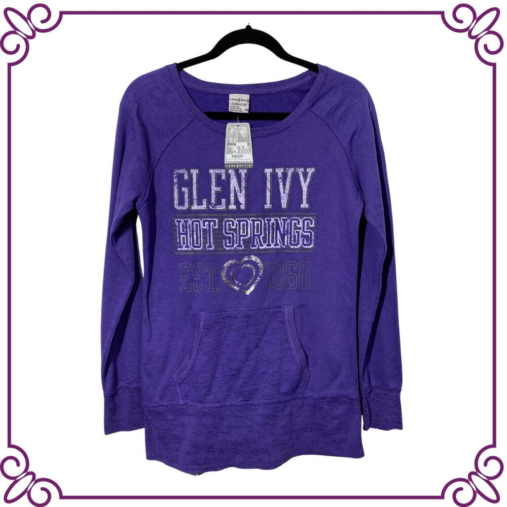 Glen Ivy Hot Springs Logo Purple Long Sleeve Tunic Top with Pocket Medium NEW